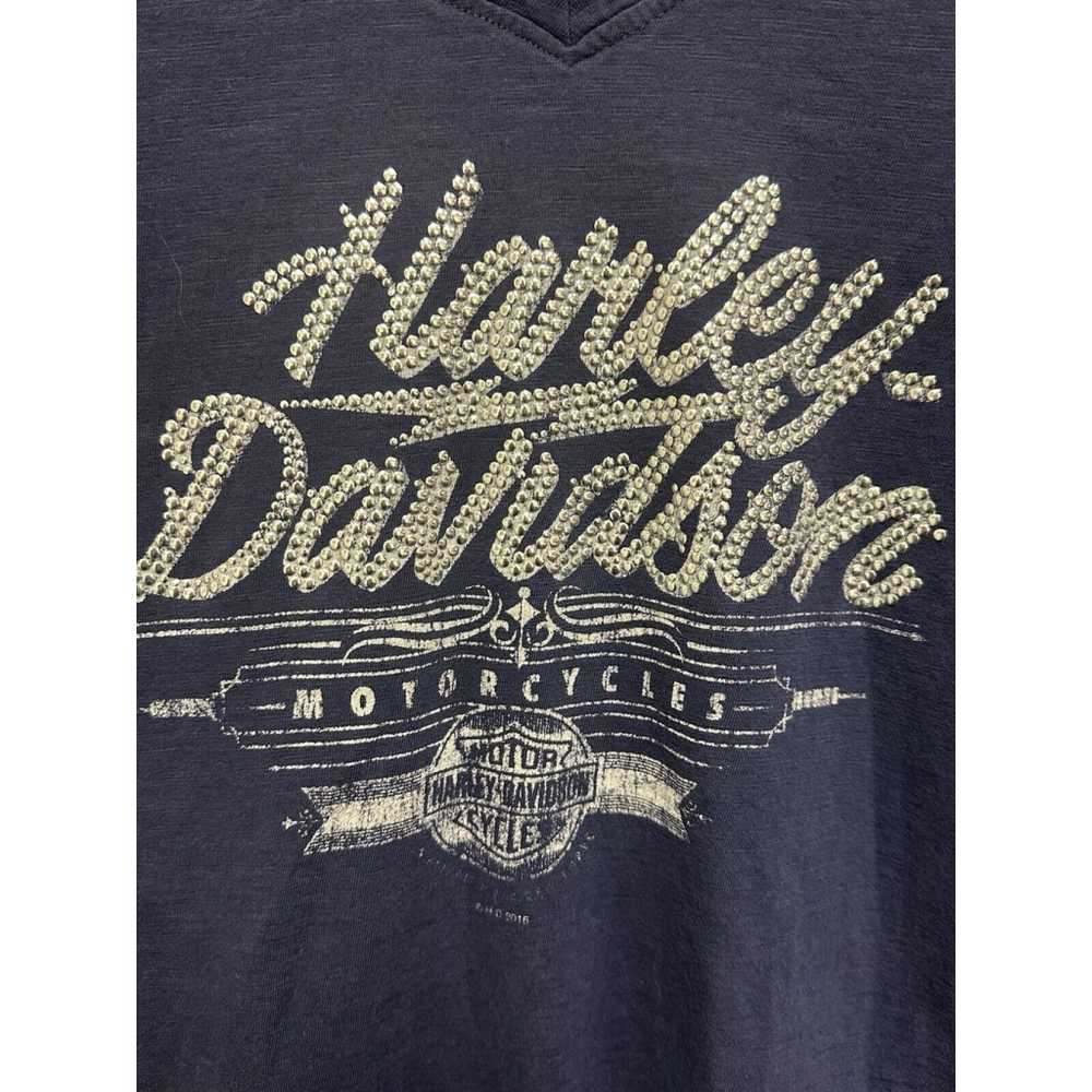 Women’s Harley Davidson Motorcycle T Shirt Size Medium Bedazzle Blink Y2K Style - Picture 5 of 8